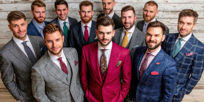 Group of well-dressed men pose for a group portrait photo
