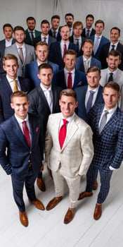 Group portrait of young men in formal attire indoors photo