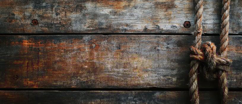 Rustic wooden background with knot and rope detail photo