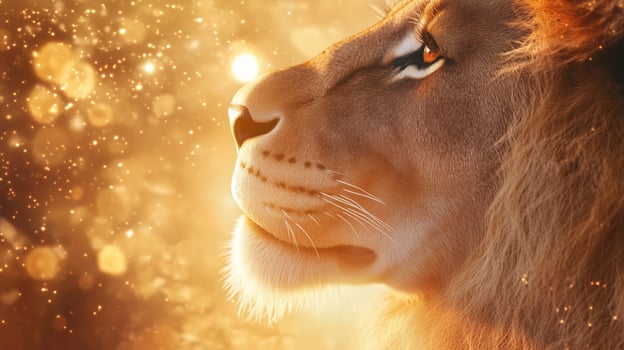 Lion profile against sparkly background photo