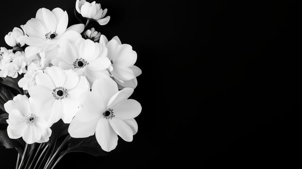 Black and white photo of flowers on a black background