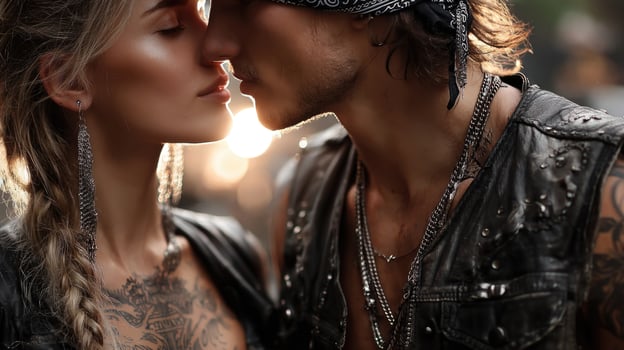 A man and woman with tattoos kissing each other photo
