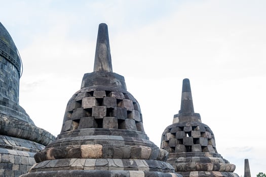 Close Up Stone Stupa Ancient Building At Borobudur Temple Indonesia photo