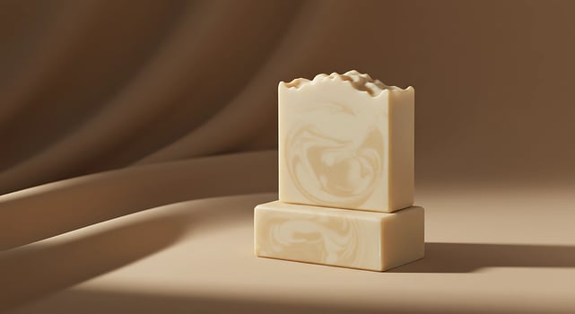 Two stacked handmade soaps photo