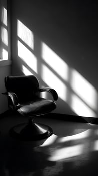 Black Leather Chair in Sunlit Room Dramatic Black and White Photography. photo