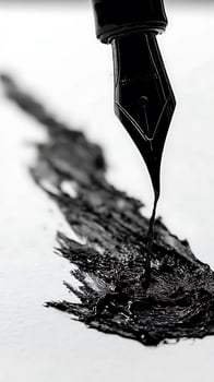 Fountain Pen Ink Flowing onto Paper, Close Up Detail. A dramatic image showcasing the artistry of ink and writing. photo