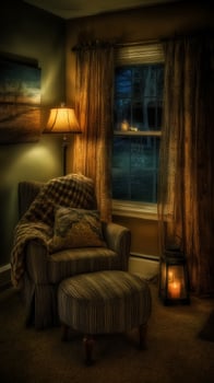 Cozy Evening in a Countryside Home A Relaxing Scene by the Window. photo