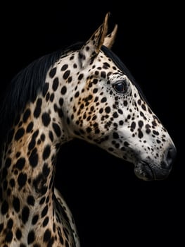 Stunning Profile of a Leopard Appaloosa Horse Against a Black Background. A captivating close up showcasing the unique spotted coat of this equine. photo