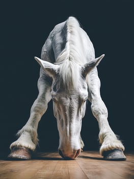 Majestic White Horse Close Up Powerful Posture and Elegant Details. photo