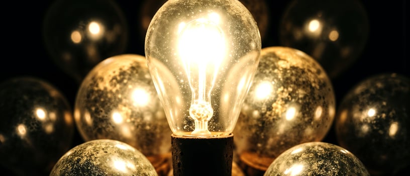Bright glowing bulb standing out in the darkness photo