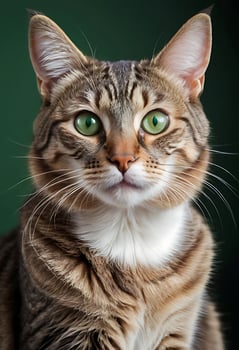 Portrait of a Stunning Tabby Cat with Captivating Green Eyes photo