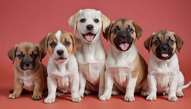 Adorable Puppies Posing Together. A Studio Shot of Five Playful Doggies photo