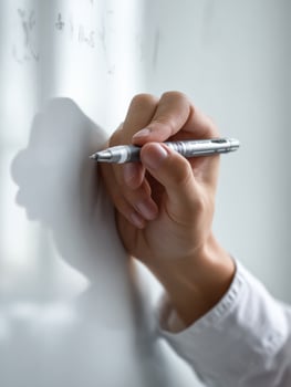 Teacher Demonstrating Writing Techniques on Whiteboard During Classroom Session in a Learning Environment photo