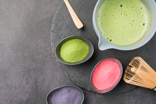 assortment of powder matcha tea photo