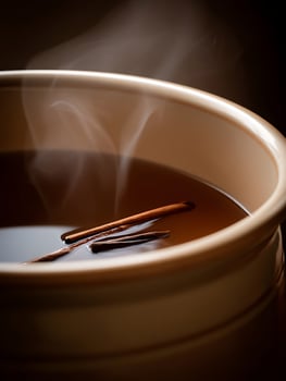Steaming Cup of Cinnamon Tea Close Up of Aromatic Beverage. photo