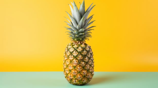 Fresh pineapple on a vibrant yellow and green background. photo