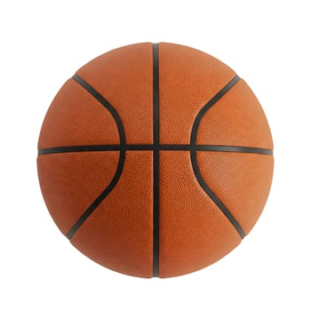Close-up of a basketball with textured surface and black lines on an isolated white background. photo