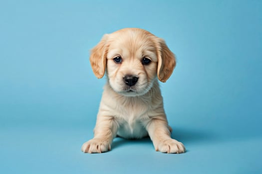 Adorable puppy on a blue background photo