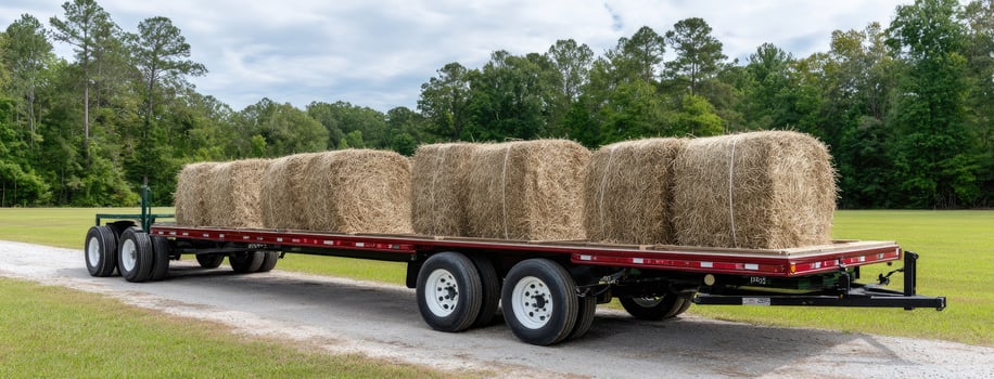 A flatbed trailer with hay bales on it photo