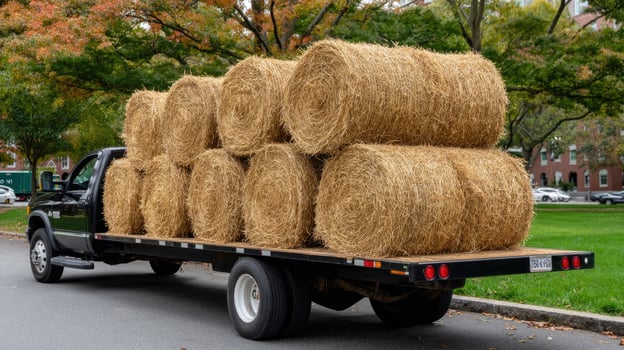 A truck is loaded with hay photo