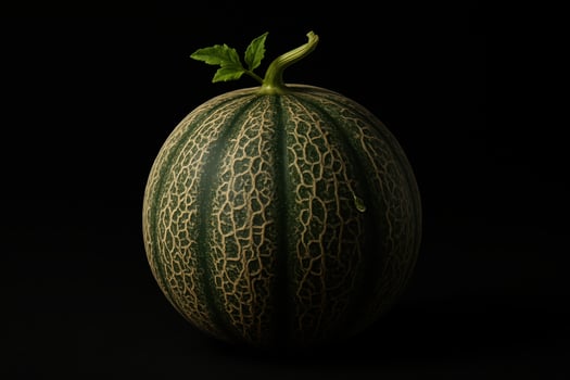 Hyper realistic studio photograph of a whole green cantaloupe melon with netted skin photo