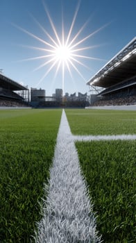 A soccer field with a line of white lines photo