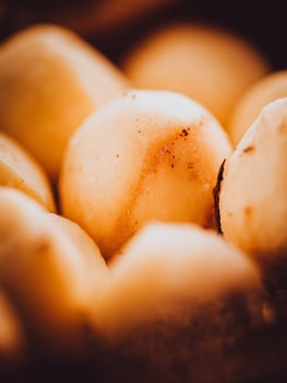 Close Up of Roasted Potatoes, Golden Brown and Aromatic. photo