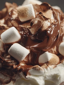 Close Up of Melted Chocolate and Marshmallows. A delicious image perfect for food blogs, advertisements, and culinary publications. photo
