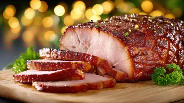 Delicious glazed ham with parsley, perfect for a festive meal. photo