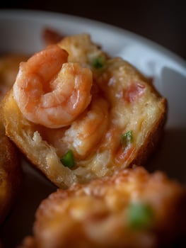 Close Up of Delicious Shrimp and Pastry Appetizer. photo