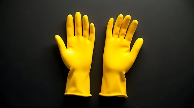 Yellow Rubber Gloves on Dark Background for Cleaning and Protection photo