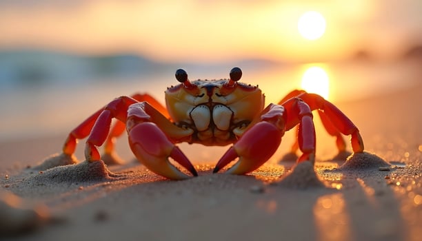 Crab Digging Into Wet Sand On Shoreline photo