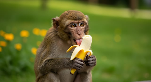 A monkey eating a banana photo