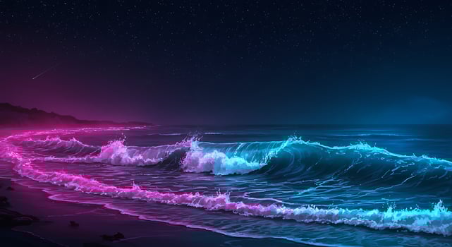 Wave at night with neon lights photo