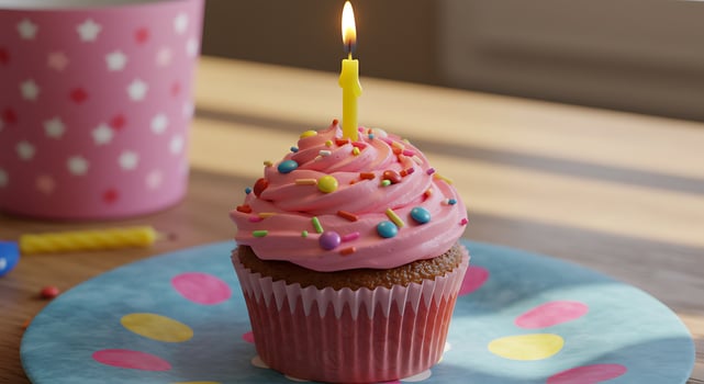 A cupcake with a candle on it photo
