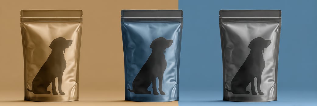 Sleek Pouch Design Featuring a Dog Silhouette in Versatile Color Options for Pet Food Packaging photo