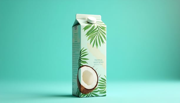 Coconut Milk Carton Mockup Tropical Packaging Design for Healthy Drinks photo