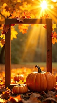 Autumn pumpkins and frame photo