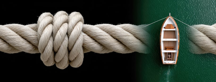 A boat tied to a rope in the water photo