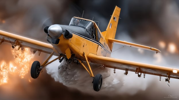 A small yellow airplane flying through the air photo