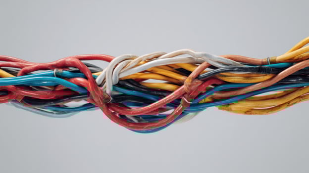 Tangled Cables Transform Into Organized Connections Showcasing a Minimalist Background and Empty Bottom Area for Clarity photo