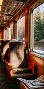 A train car with a person sitting in the seat photo
