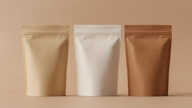 Three Paper Pouches, Varying Brown Tones, Studio Shot photo