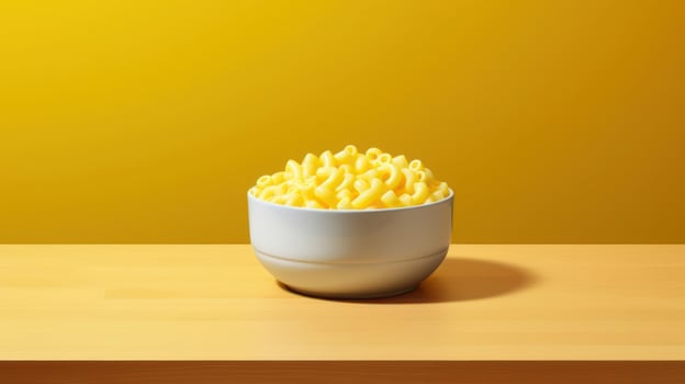 A bowl filled with delicious, golden macaroni pasta. photo