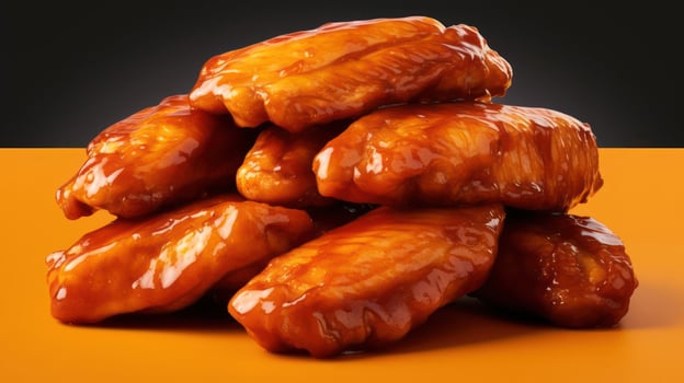 Stack of glazed chicken wings, close-up, appetizing photo