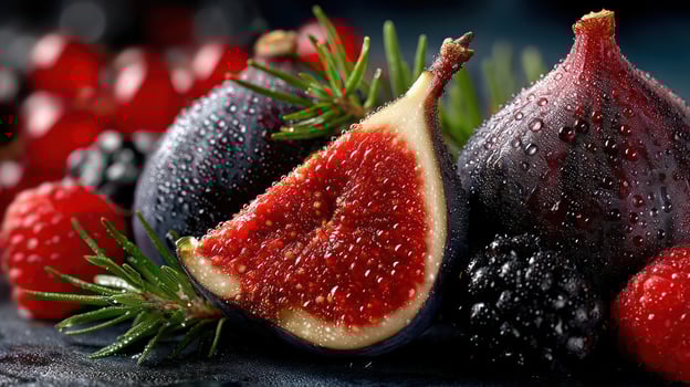 Fresh figs with rosemary, close-up, vibrant colors, delicious. photo