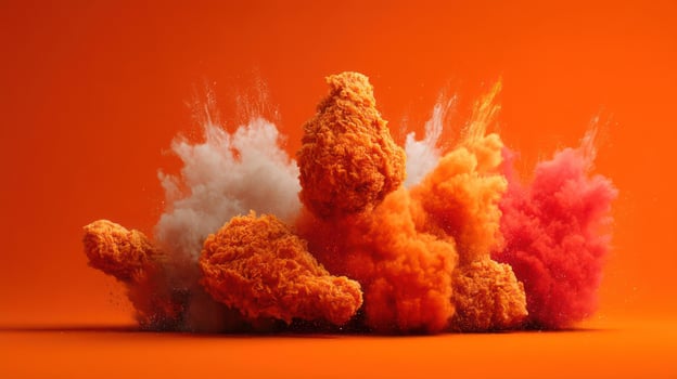 Orange powder explosion on orange background photo