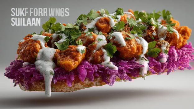 Spicy chicken sandwich with slaw and creamy sauce. photo