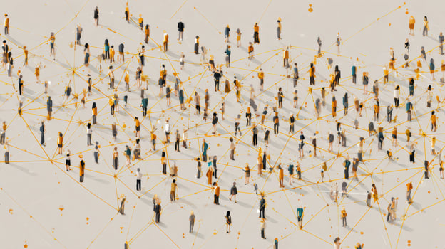 Network of Avatars Interconnected Through Lines Above a Free Space Representing Virtual Interactions and Connections in a Digital Environment photo