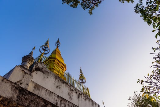 Phusi pagoda on Phusi mountain the most famous sunset view point in Luang Prabang Laos. photo